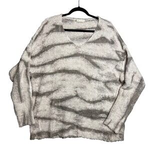 FP Movement Fuzzy Striped V Neck Sweater Oversized Size M Cozy Casual Relaxed